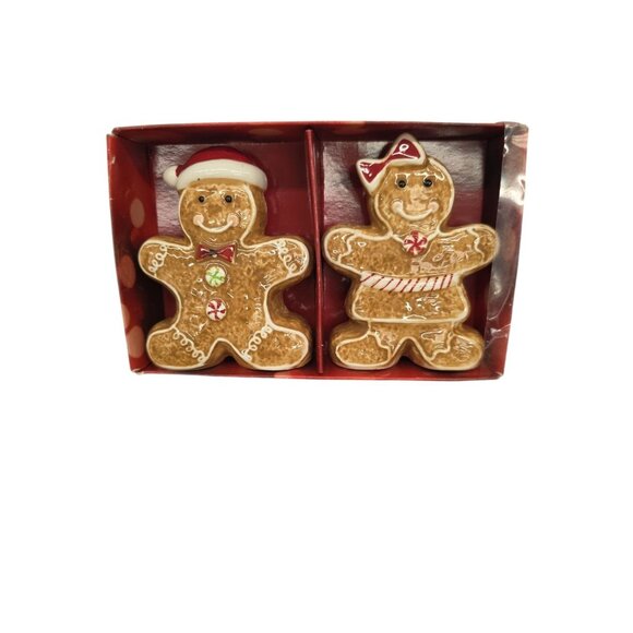 St. Nicholas Square Holiday Gingerbread Man Set Salt And Pepper Shakers Xmas - Picture 1 of 9